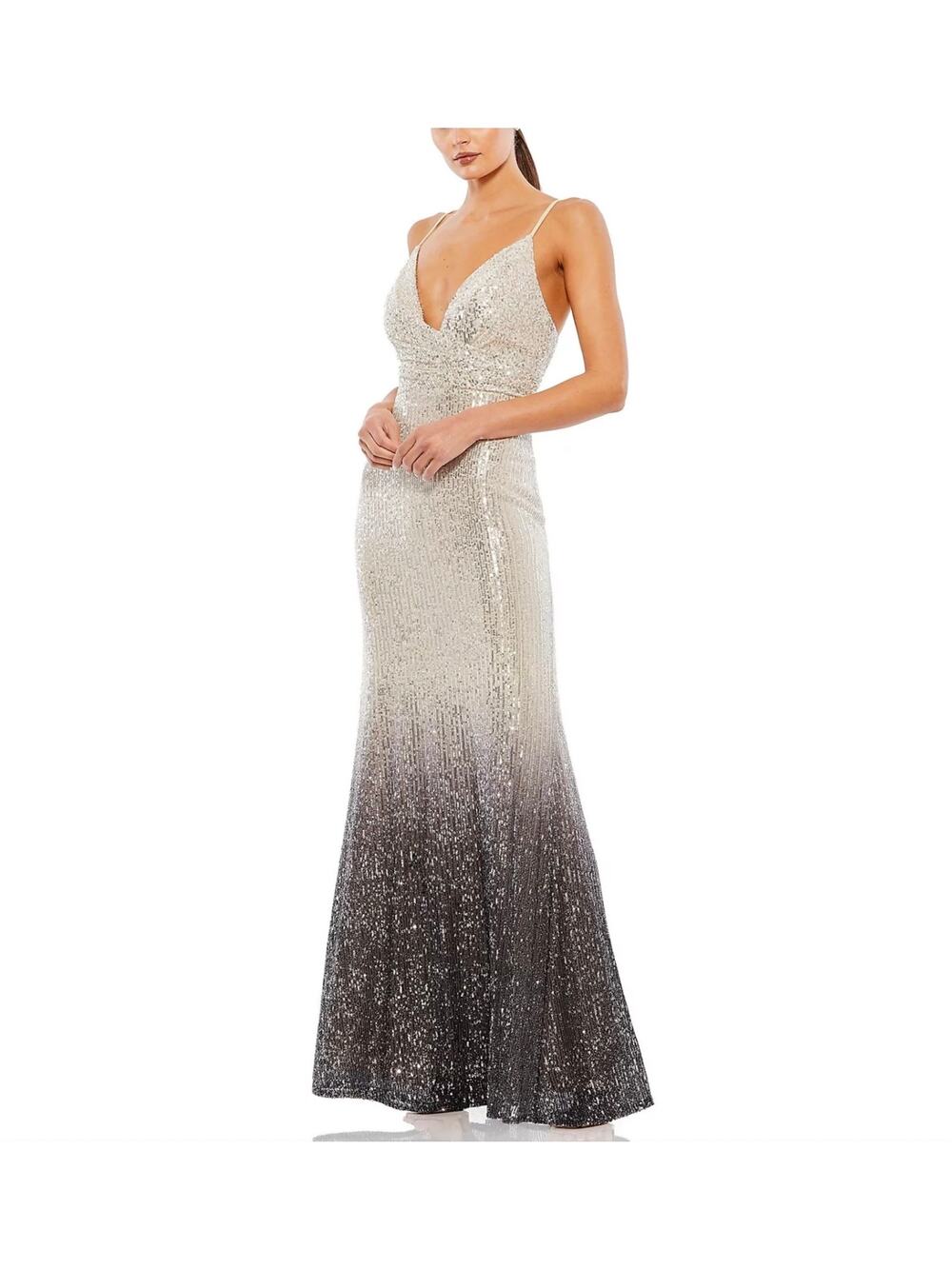 Mac Duggal 70142 Black and Gold Evening Gown Sequin Formal Column Dress Size 14